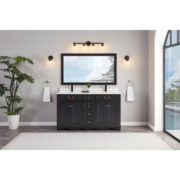 WS2514-60-TB 60 in. Double Sink Sink Vanity Tricorn Black Bath Vanity with White 1 in Artificial Stone Top