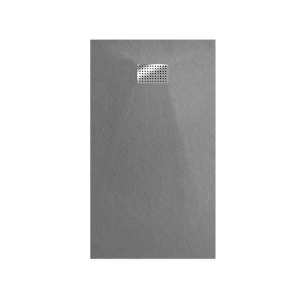 Mediterraneo 60 in. L x 32 in. W Corner Shower Pan Base with Off-Center Drain Cover in Gray