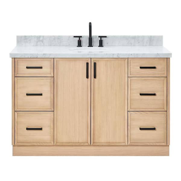 Kelly 54 in. W x 22 in. D x 36 in. H Single Sink Bath Vanity in White Oak with Italian Carrara Marble Top
