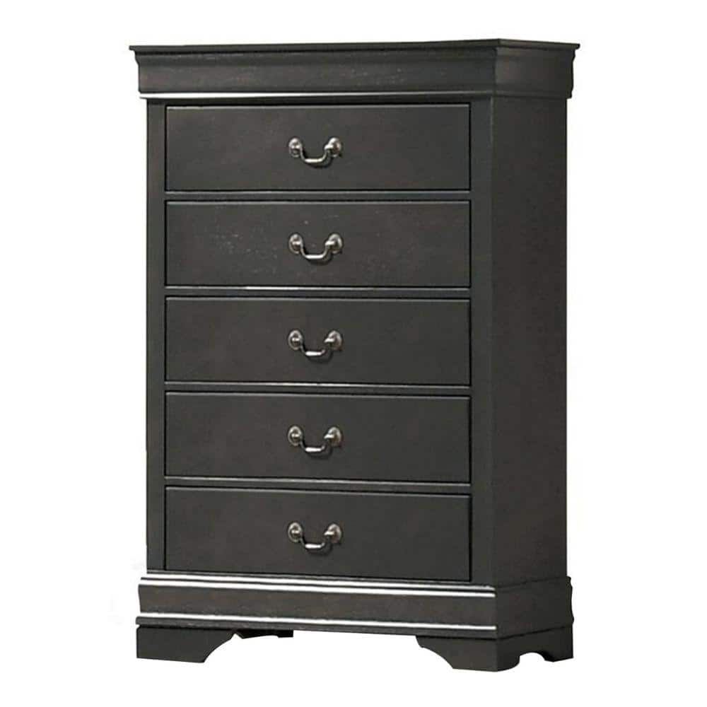 Benjara 15.75 In. Gray 5-Drawer Wooden Tall Dresser Chest Of Drawers ...