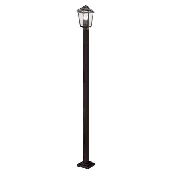 Unbranded Bayland 111 in. 3 Light Rubbed Bronze Aluminum Hardwired Outdoor Weather Resistant Post Light Set with No Bulb Included