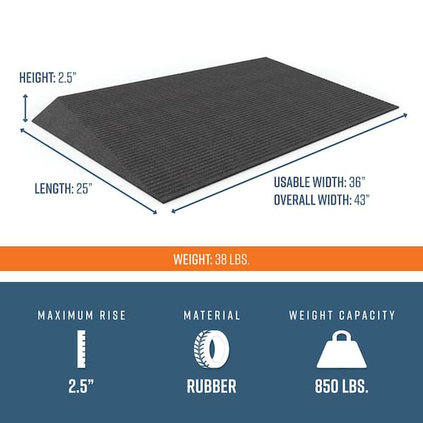 TRANSITIONS 25 in. L x 43 in. W x 2.5 in. H Angled Entry Door Threshold Mat, Black, Rubber