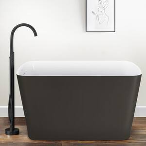 47 in. Acrylic Freestanding Flatbottom Japanese Soaking Bathtub with Pedestal Not Whirlpool SPA Tub in Gray