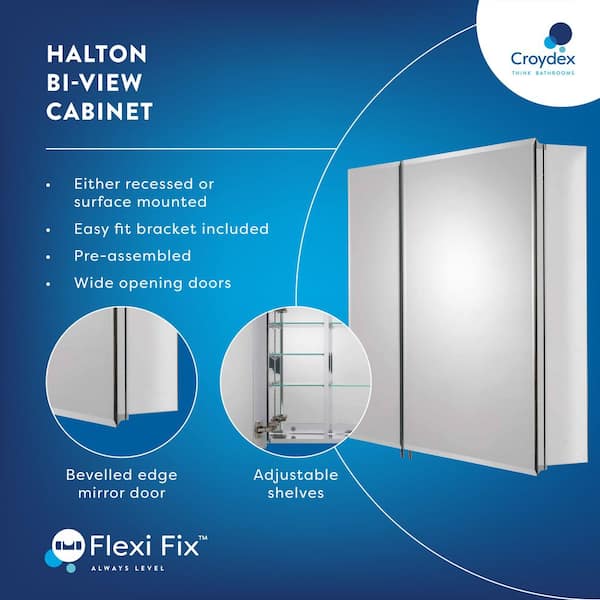 Croydex 30 in. W x 25.25 in. H x 5-1/4 in. D Frameless Aluminum Recessed or Surface-Mount Medicine Cabinet with Easy Hang System