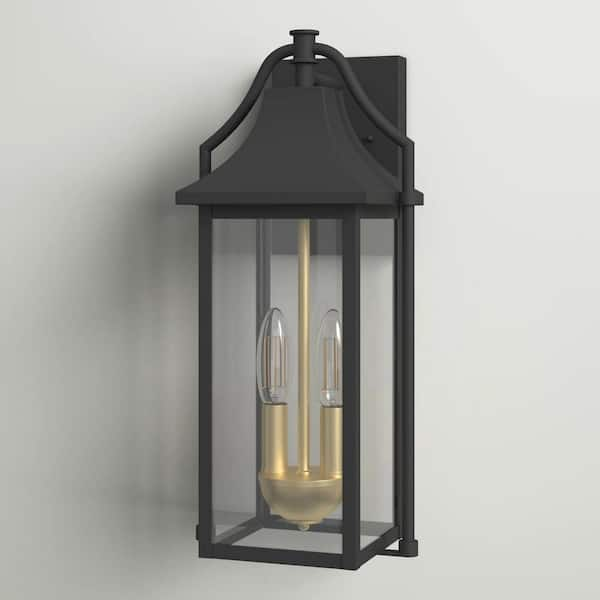 Hawaii 17.6 in. 2-Light Sand Black Dusk to Dawn Outdoor Hardwired Wall Sconce