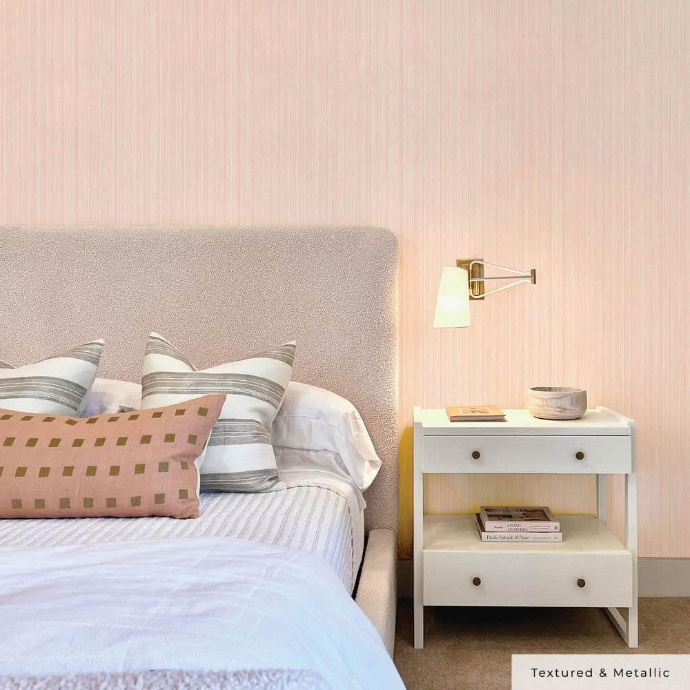 Pink Textured Grasscloth Peel and Stick Wallpaper Roll