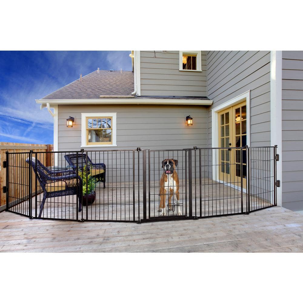 Black Metal Outdoor Pet Gate with Small Door, 31" x 27"
