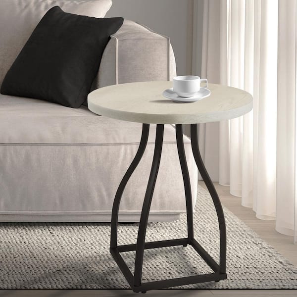 Homepop Lindsay 20 in. Whitewash Round MDF and Oak Veneer End Table with Square Black Metal Base