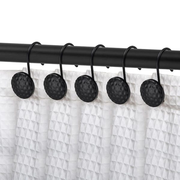 Rust Resistant Metal Shower Curtain Rings/Hooks for Bathroom, Curtains, Kitchens, Clothing etc-Set of 12, Matt Black