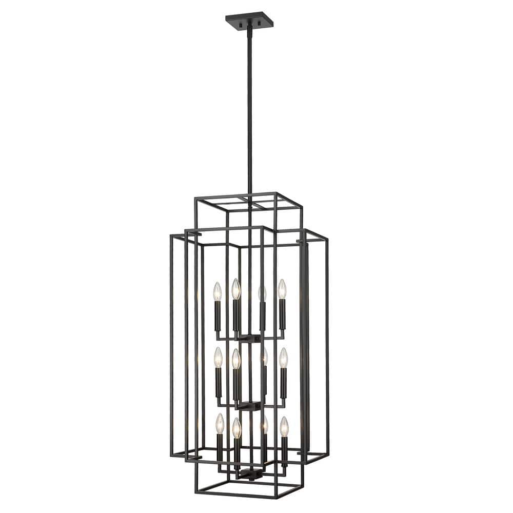 Matte Black 12-Light Geometric Cage Pendant