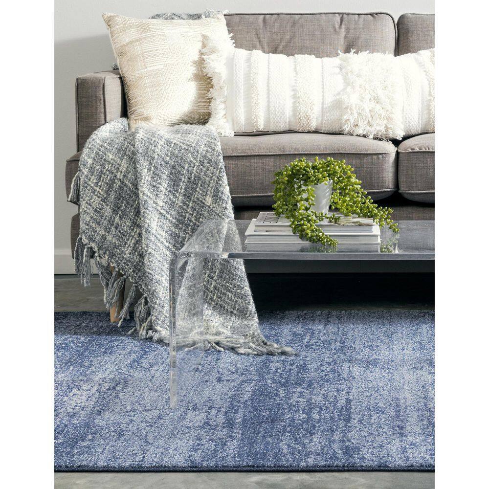 Navy Blue Tufted Rectangular Easy-Care Synthetic Rug