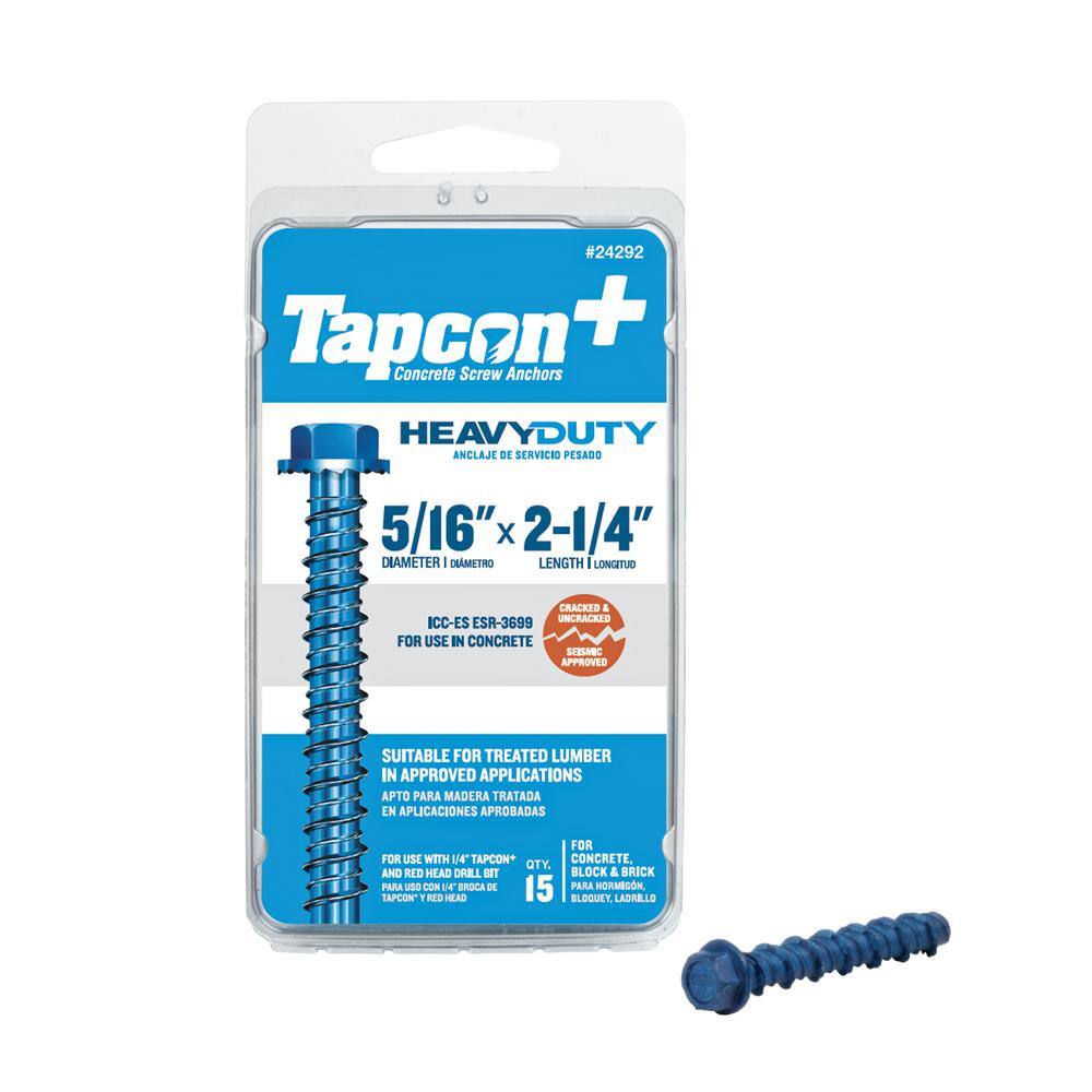 How To Use Tapcons In Concrete Tapcon 5/16 in. x 2-1/4 in. Hex-Washer-Head Large Diameter Concrete Anchors  (15-Pack) 24292 - The Home Depot