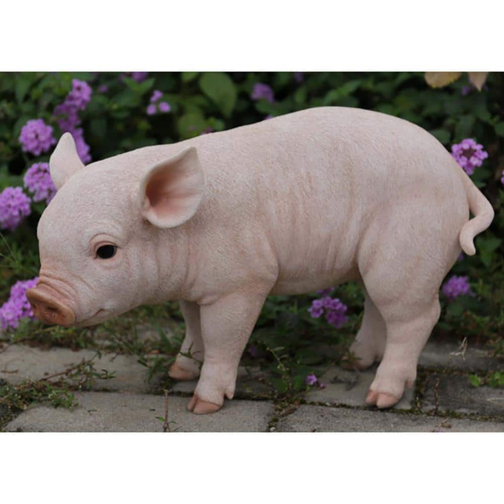 Life-Like Pink Polyresin Standing Baby Pig Statue
