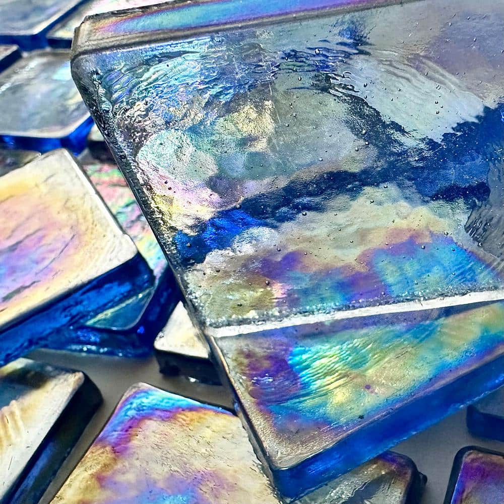 Iridescent Blue 2x2 Recycled Glass Mosaic Tile