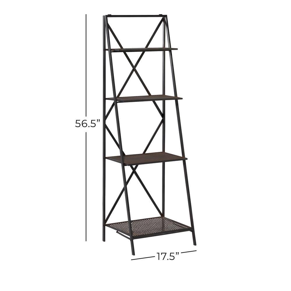 Modern Industrial Black Metal 4-Tier Ladder Bookshelf