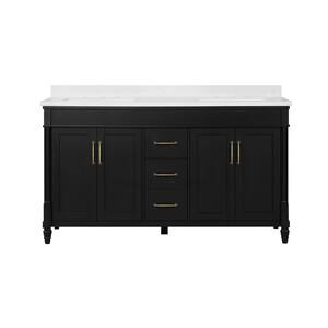 Highfield 60 in. Bath Vanity in Inpress Black with Cultured Marble Vanity Top in White with White Basins