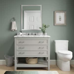 Everett 37 in. W x 22 in. D x 36 in. H Single Sink Freestanding Bath Vanity in Gray with Carrara Marble Top