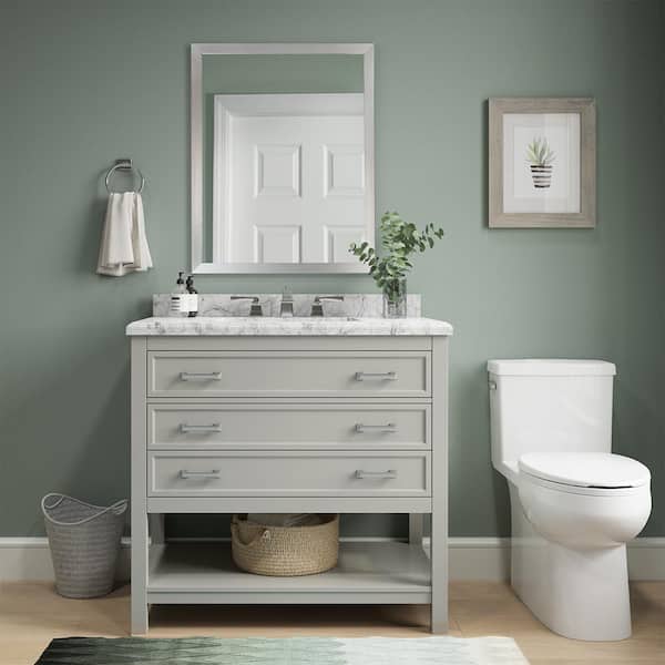 Home Decorators Collection Everett 37 in. W x 22 in. D x 36 in. H Single Sink Freestanding Bath Vanity in Gray with Carrara Marble Top
