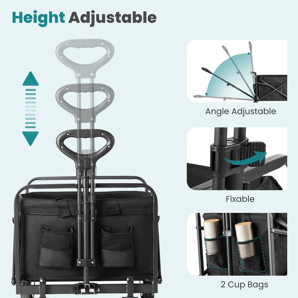 10.9 Cu. Ft. Black Metal Foldable Utility Wagon with Flat-Free Tires