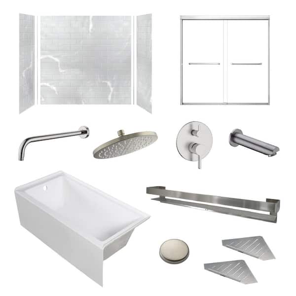 Saramar 60 in. L x 36 in. W x 60 in. H Tub/Shower Combo Unit w/ Clear Glass Door Right Drain in Lunar/Brushed Stainless