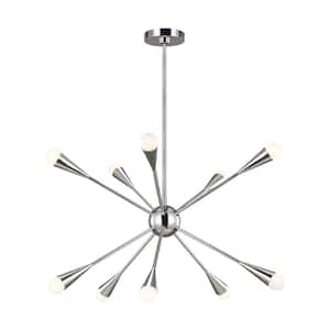 Jax 10-Light Polished Nickel Mid-Century Modern Hanging Sputnik Chandelier with Swivel Canopy