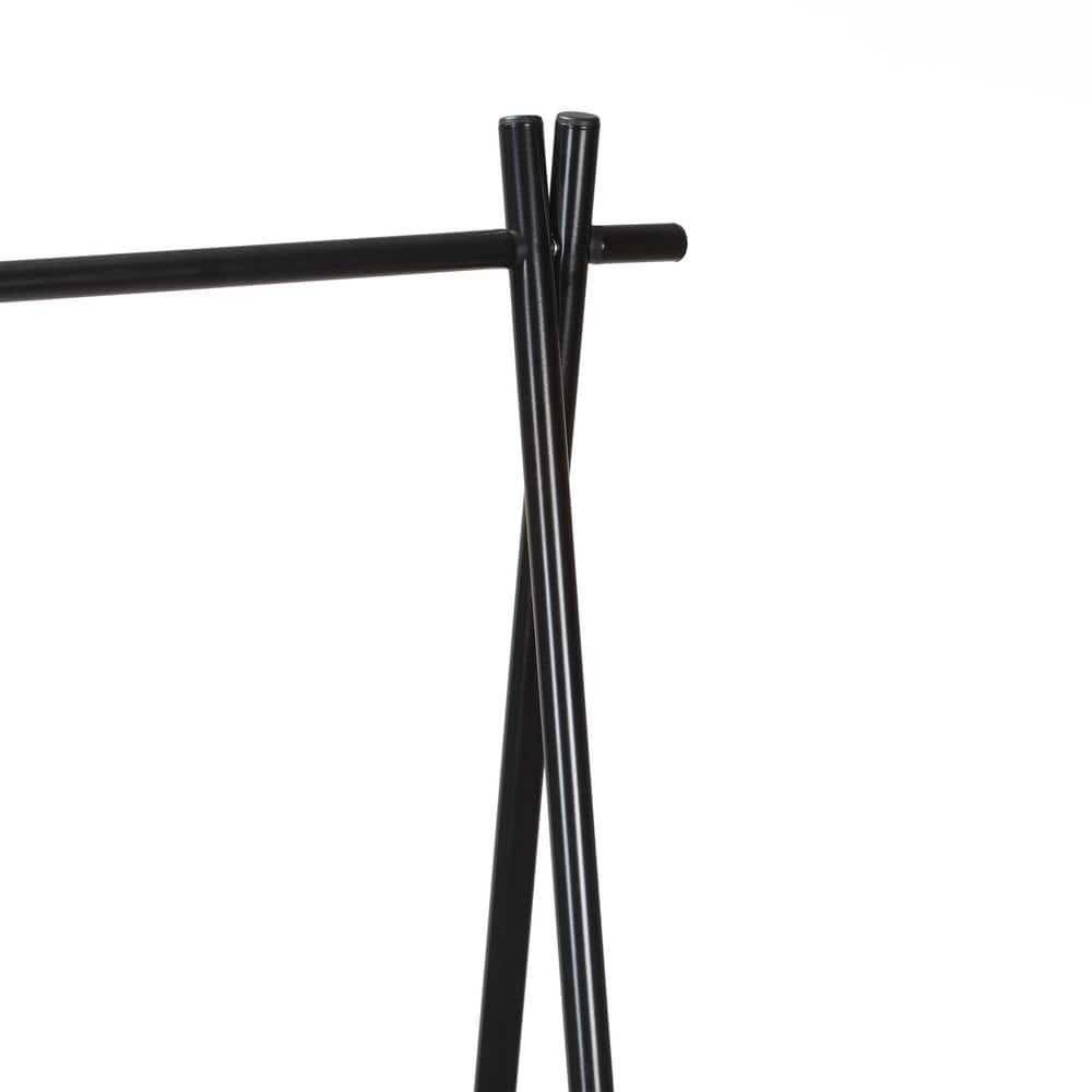 Black Metal Garment Rack with Light Brown Wooden Shelf