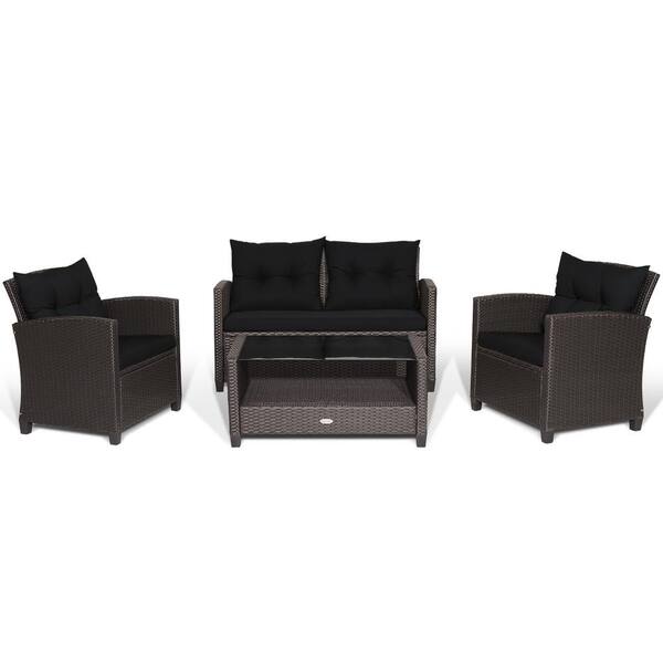 HONEY JOY 4Piece Wicker Patio Conversation Set Chair Coffee Table