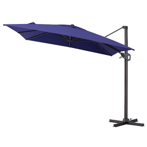 9 ft. x 11 ft. Aluminum Cantilever Offset 360° Swivel Adjustable Canopy Tilt Patio Umbrella in Navy Blue, No Base