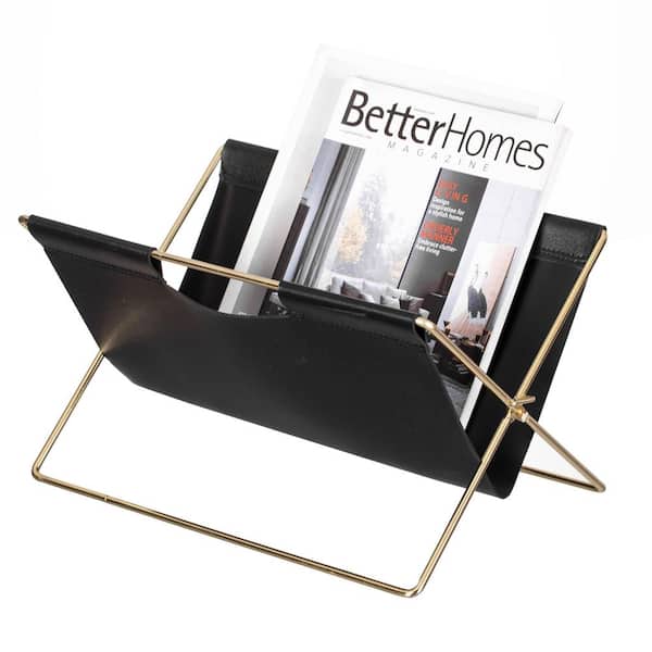 FABULAXE 9 in. Black Foldable Magazine Rack, Book Basket, File