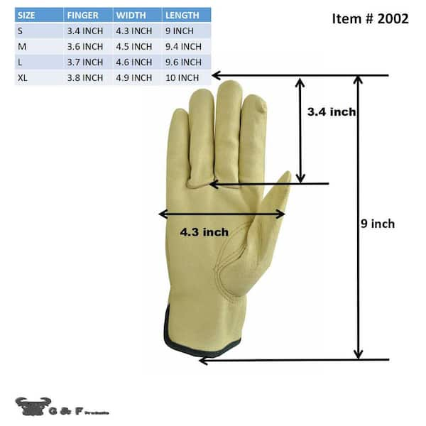 Pigskin Leather Work Gloves, Medium