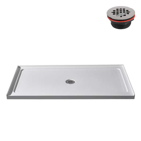 GB-625-504 60 in. x 32 in. Alcove Acrylic Shower Pan Base in Glossy White with Center Drain, Drain Included