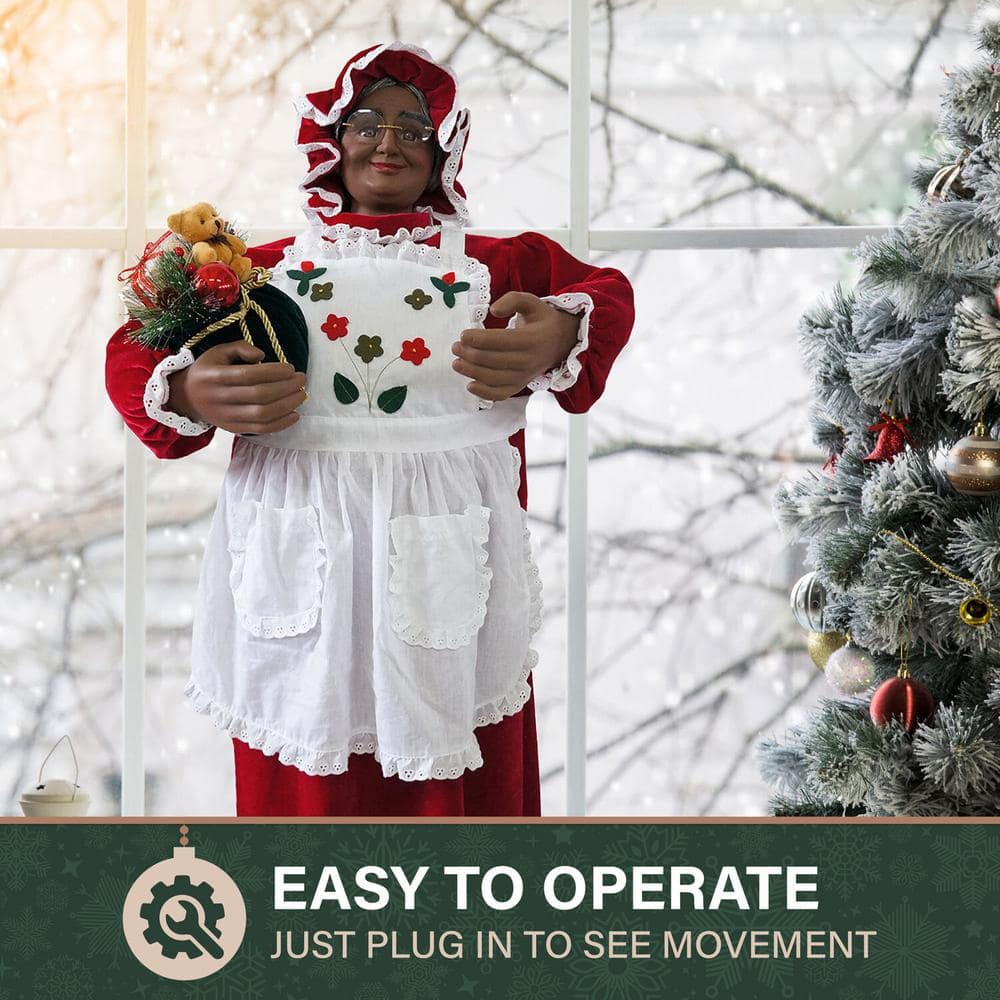 3-Ft Red Velvet and White Apron Mrs. Claus Animatronic