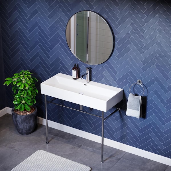 Swiss Madison Claire 40 in. Ceramic Console Sink White Basin Chrome Legs