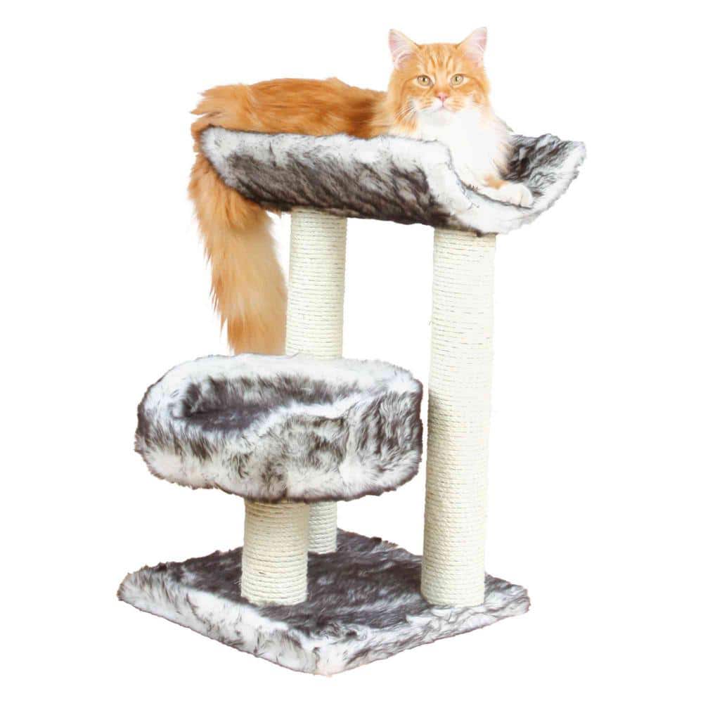 24.4" Black and White Plush Cat Tree with Sisal Posts