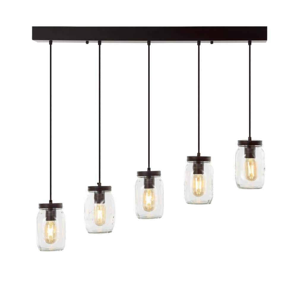 Gaines 33.25" Oil-Rubbed Bronze 5-Light Mason Jar LED Pendant
