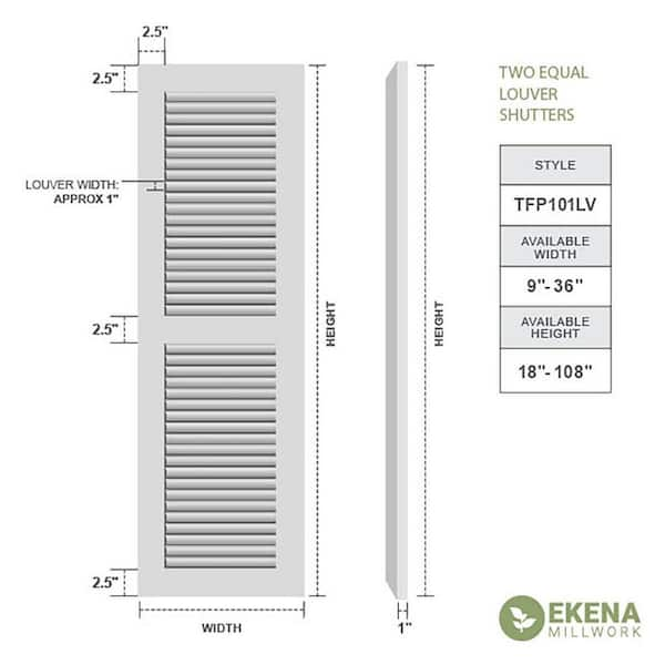 Ekena Millwork 12 in. x 48 in. PVC True Fit Two Equal Louvered Shutters  Pair in Sojourn Blue TFP101LVF12X048HB - The Home Depot