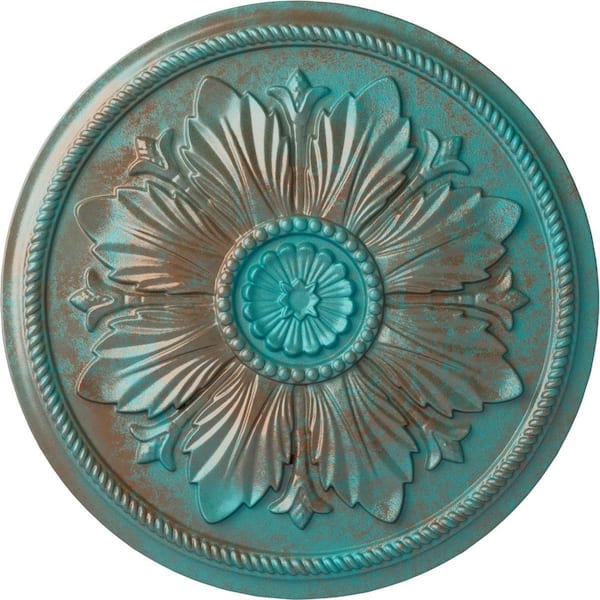 Ekena Millwork 23-5/8 in. x 1-1/2 in. Kaya Urethane Ceiling Medallion (Fits Canopies upto 5-1/4 in.) Hand-Painted Copper Green Patina