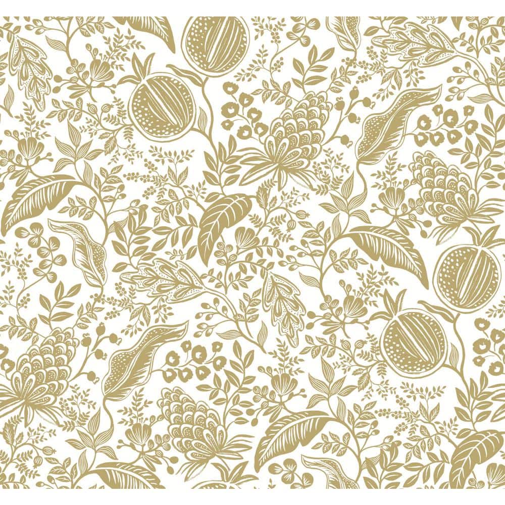 White and Metallic Gold Damask Wallpaper Roll