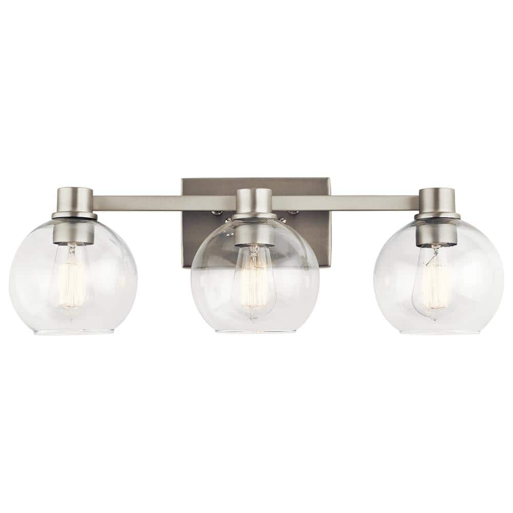 Harmony 24.5" Brushed Nickel 3-Light Vanity with Clear Glass Shades