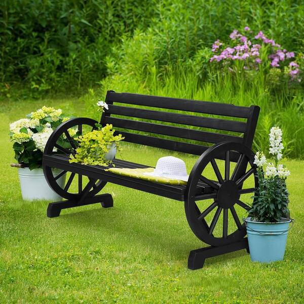 41 in. 2-Person Black Wood Outdoor Bench Z0DCJJNVKM - The Home Depot