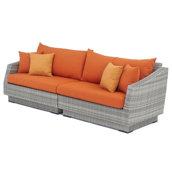RST BRANDS Cannes 2-Piece All-Weather Wicker Patio Sofa with Sunbrella Tikka Orange Cushions
