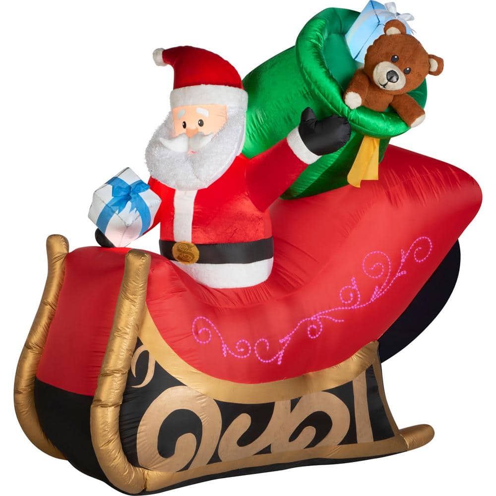 77.95 in. Tall Lightshow Airblown-Mixed Media-Sewn-in Micro LED Santas Sle