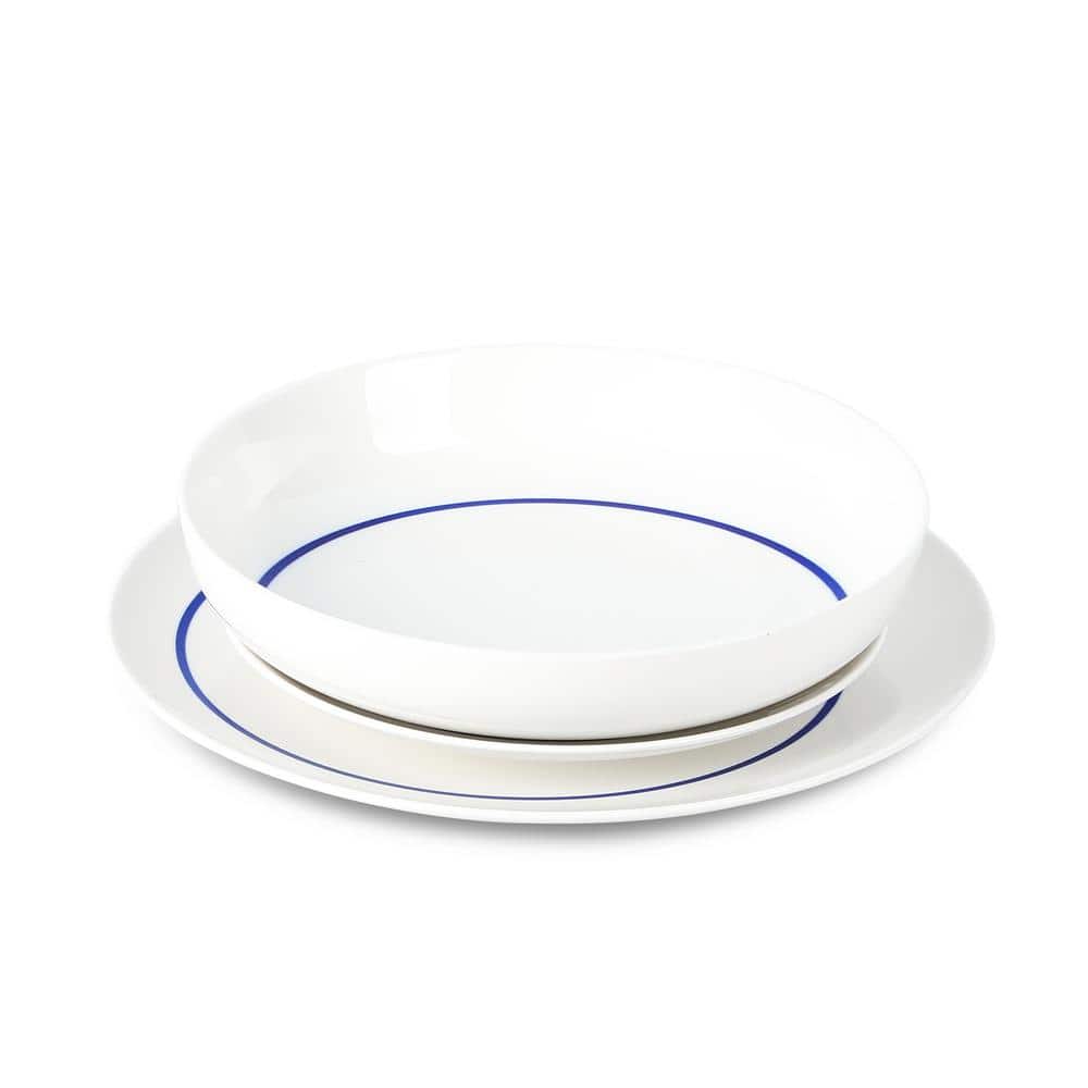 Luna Blue and White Porcelain 12-Piece Dinnerware Set, Service for 4