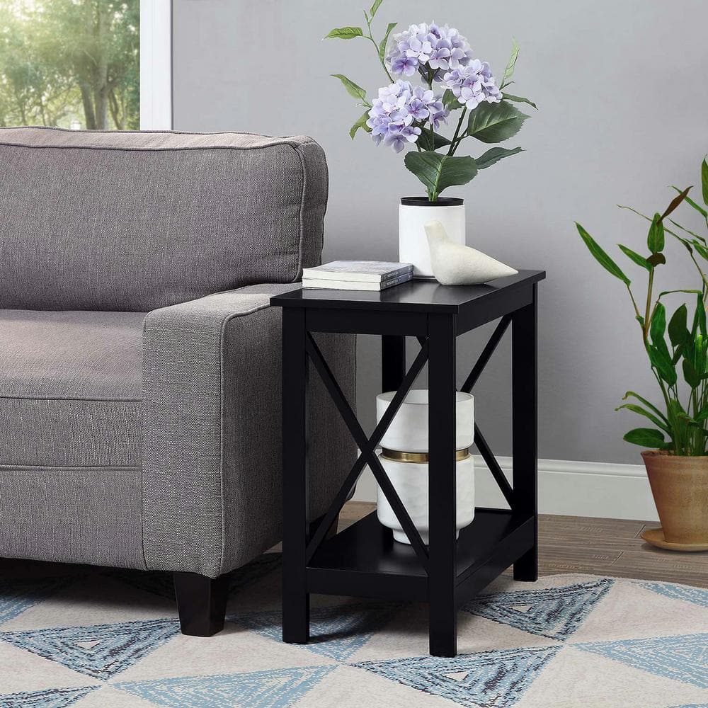 Oxford Black MDF Rectangular Chairside End Table with Shelf