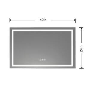 40 in. W x 24 in. H Rectangular Frameless Modern LED Anti-Fog Wall Mounted Bathroom Vanity Mirror