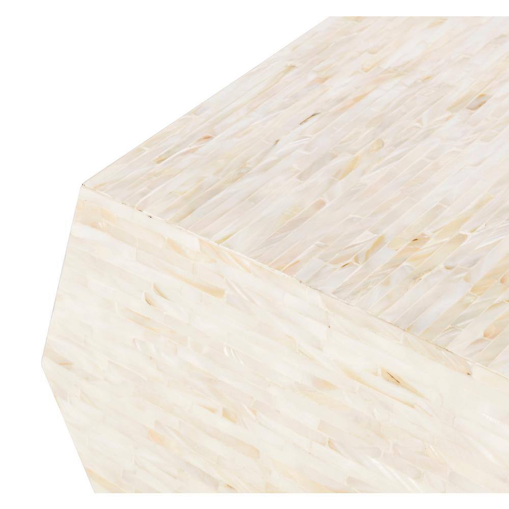Beige Faux Mother of Pearl Geometric Side Table
