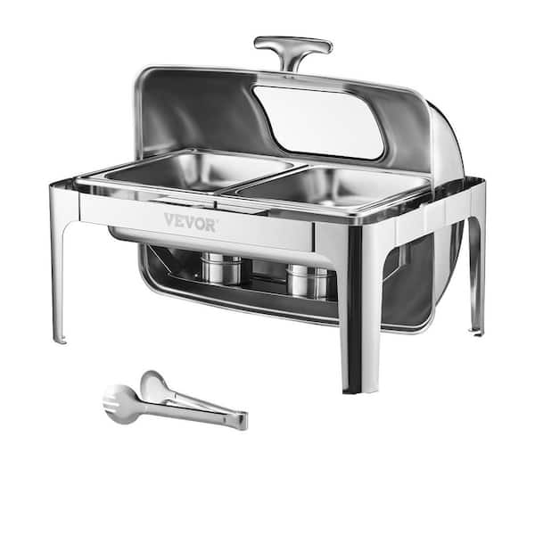 Roll Top Chafing Dish Buffet Complete Set 9 qt. Stainless Steel Chafer with Full Size Pan Catering Warmer Server