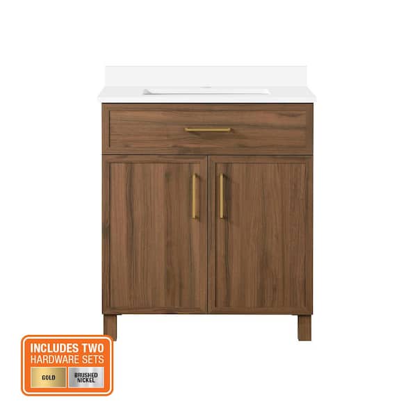 Bilston 30 in. Single Sink Spiced Walnut Bath Vanity with White Engineered Stone Top (Assembled)