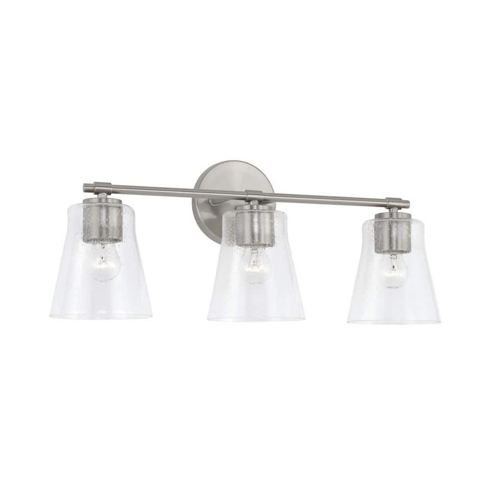 23 in. W x 9.5 in. H 3-Light Vanity in Brushed Nickel with Clear Seeded Glass price history on PriceWatchPro