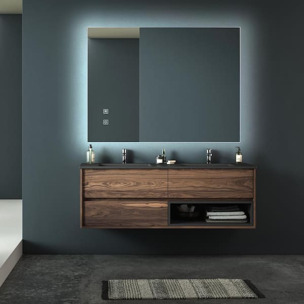 WELLFOR 36 in. W x 28 in. H Rectangular Frameless LED Anti-Fog Wall Bathroom Vanity Mirror in Silver